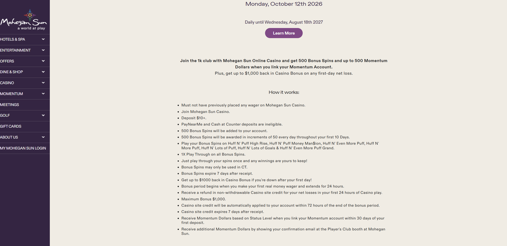 Mohegan Sun welcome bonus
