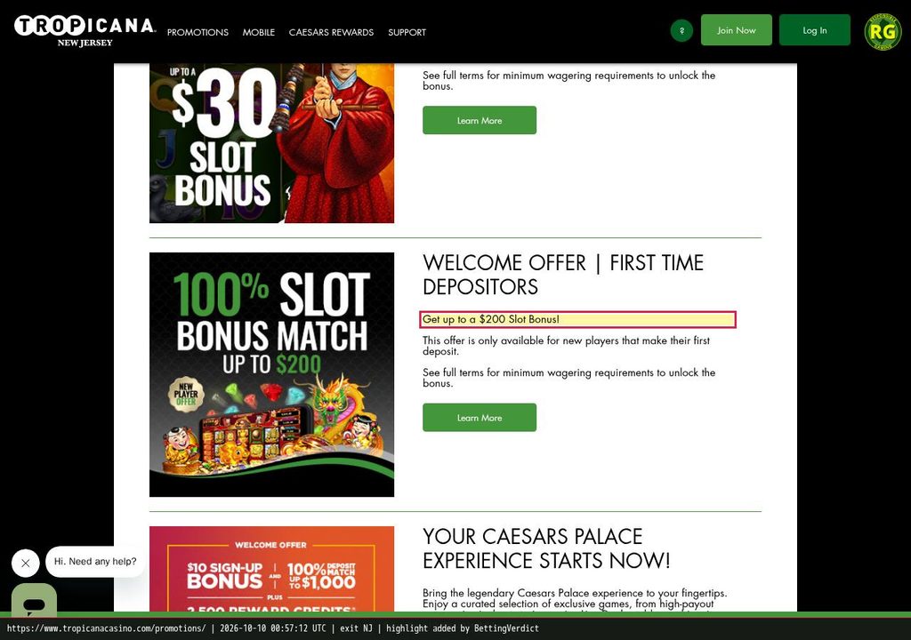 Tropicana welcome bonus